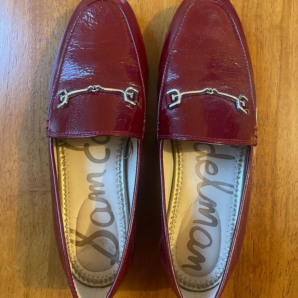 Womens Red Patent Leather Loafer Flats Size 5.5 Sam Edelman Loraine